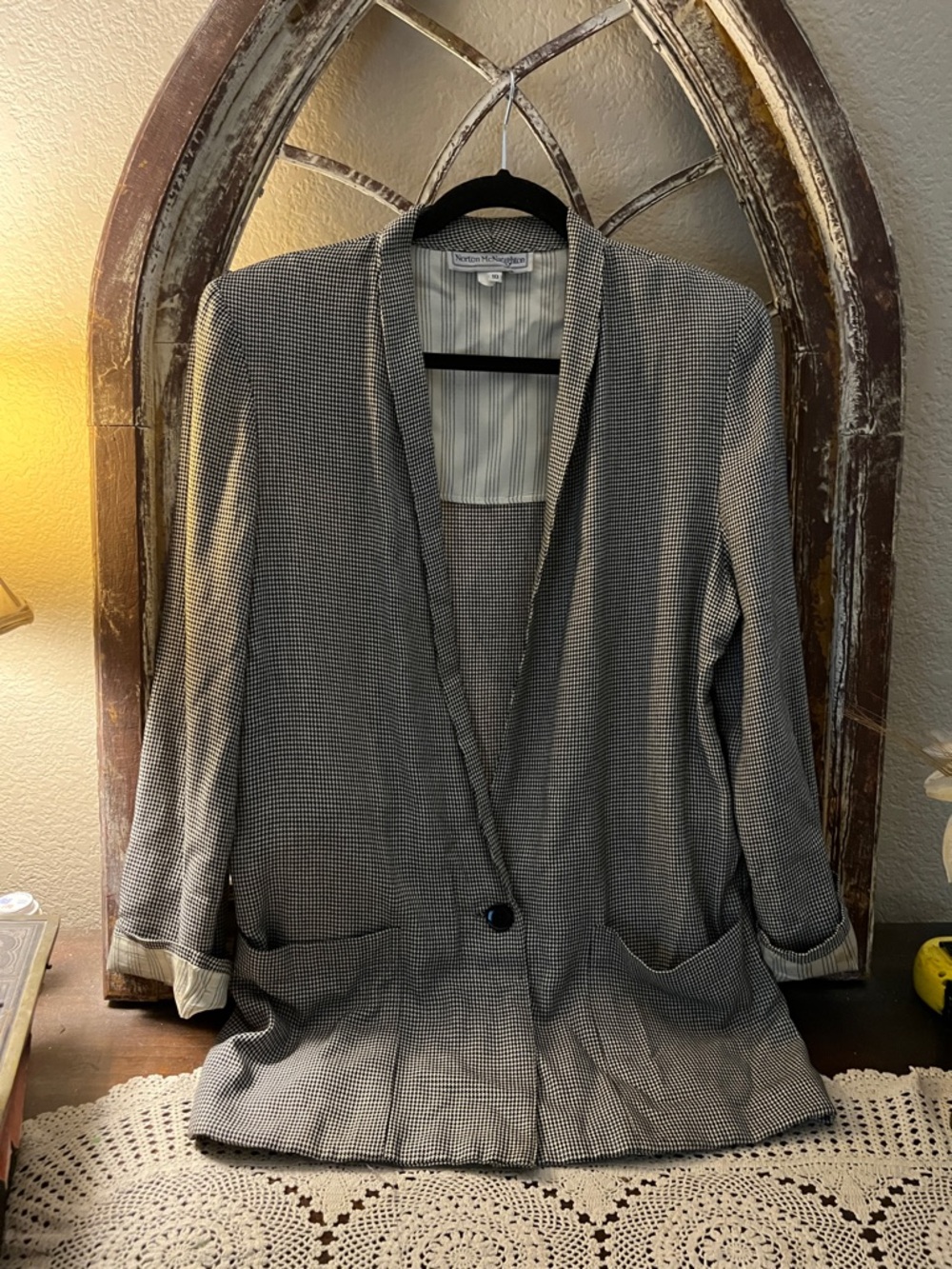 Norton Houndstooth Blazer — Single-Button Open Front, Vintage Late  1980s